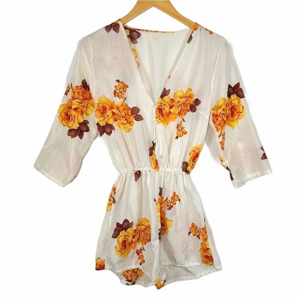 Floral Printed Deep V-Neck Romper - Picture 1 of 10